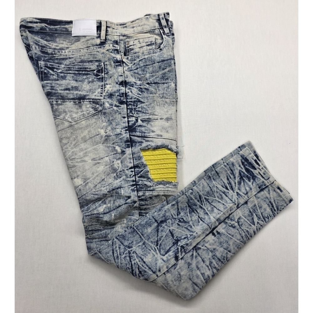 Southpole Skinny Jeans 42x34 Distressed Acid Wash Yellow Patch Ripped Urban